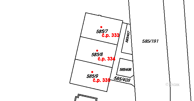 Bohnice 334, Praha na parcele st. 585/8 v KÚ Bohnice, Katastrální mapa