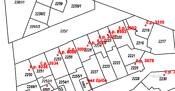 Chomutov 3028 na parcele st. 2226 v KÚ Chomutov II, Katastrální mapa