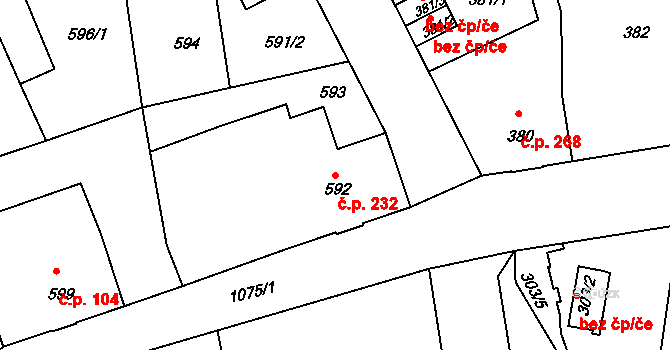 Liberec VII-Horní Růžodol 232, Liberec na parcele st. 592 v KÚ Horní Růžodol, Katastrální mapa