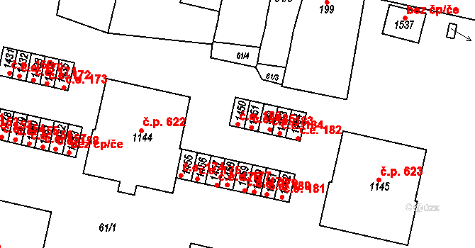 Rosice 186 na parcele st. 1450 v KÚ Rosice u Brna, Katastrální mapa