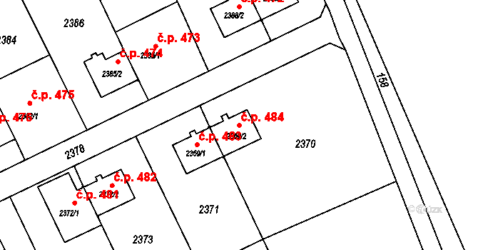 Prostřední Suchá 484, Havířov na parcele st. 2369/2 v KÚ Prostřední Suchá, Katastrální mapa