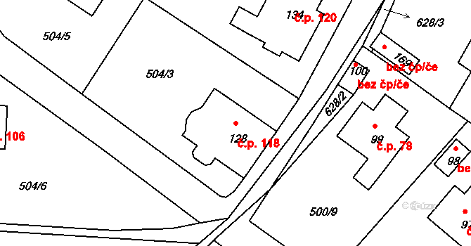 Chýnice 118 na parcele st. 128 v KÚ Chýnice, Katastrální mapa