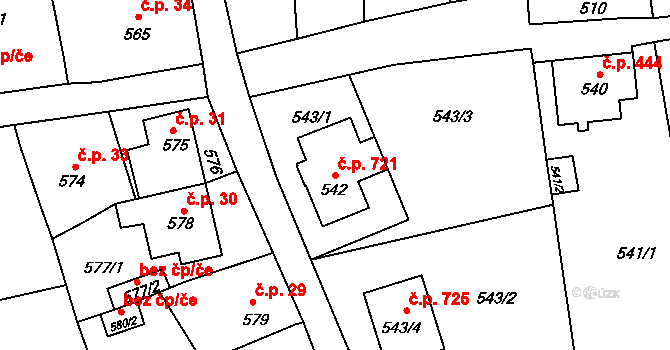 Šluknov 721 na parcele st. 542 v KÚ Šluknov, Katastrální mapa