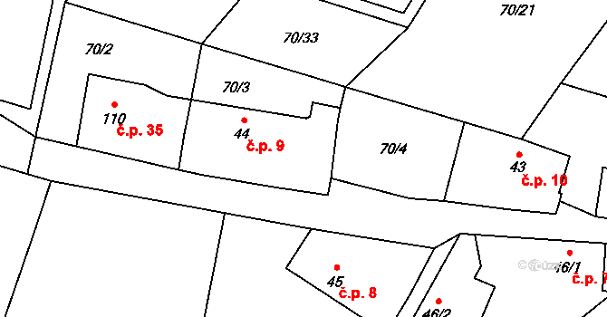 Horní Cetno 9, Niměřice na parcele st. 44 v KÚ Niměřice, Katastrální mapa