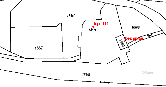 Heřmanov 111 na parcele st. 141/1 v KÚ Heřmanov, Katastrální mapa