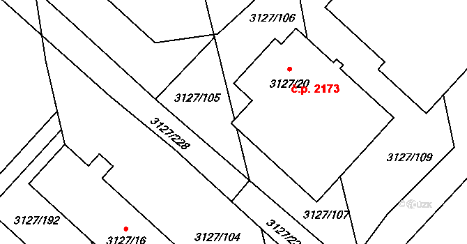Pelhřimov 2173 na parcele st. 3127/20 v KÚ Pelhřimov, Katastrální mapa