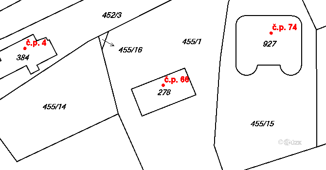 Husinec 66 na parcele st. 278 v KÚ Husinec u Řeže, Katastrální mapa