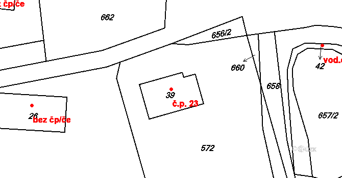 Řemenov 23, Olešná na parcele st. 39 v KÚ Řemenov, Katastrální mapa