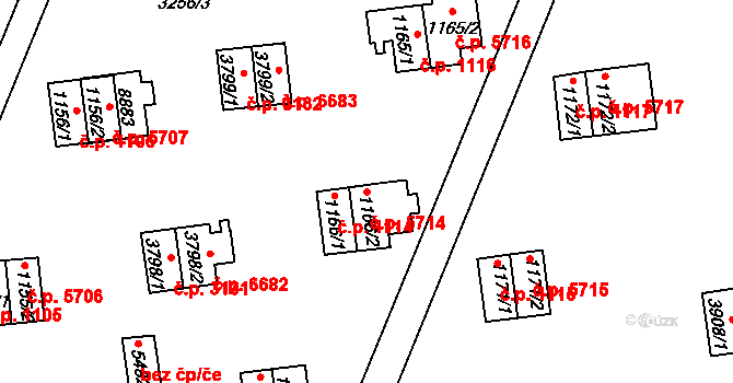 Zlín 5714 na parcele st. 1166/2 v KÚ Zlín, Katastrální mapa