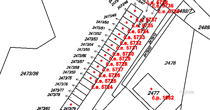 Kadaň 5728 na parcele st. 2473/55 v KÚ Kadaň, Katastrální mapa