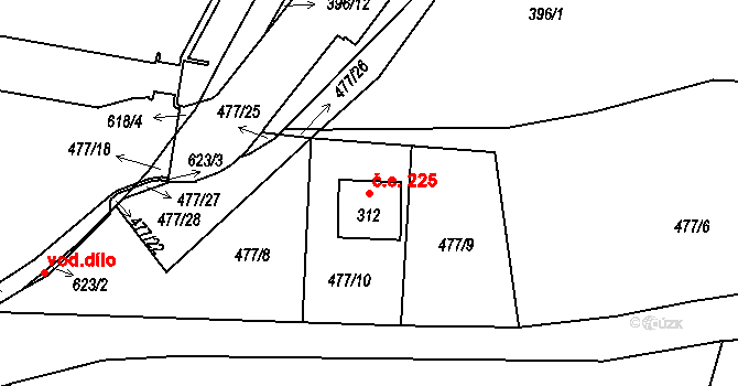 Roudná 225 na parcele st. 312 v KÚ Roudná nad Lužnicí, Katastrální mapa