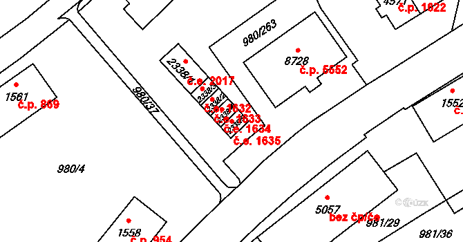 Zlín 1635 na parcele st. 2338/5 v KÚ Zlín, Katastrální mapa