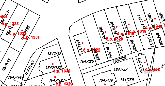 Bystřice nad Pernštejnem 1322 na parcele st. 1847/76 v KÚ Bystřice nad Pernštejnem, Katastrální mapa