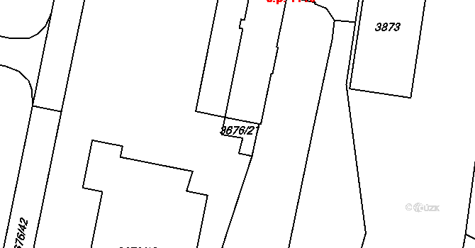 Kunovice 40636933 na parcele st. 3676/21 v KÚ Kunovice u Uherského Hradiště, Katastrální mapa