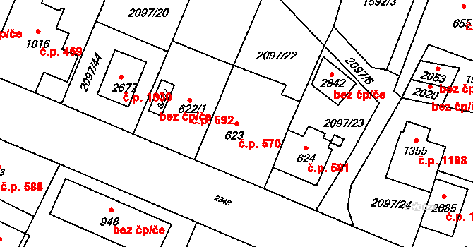 Kateřinky 570, Opava na parcele st. 623 v KÚ Kateřinky u Opavy, Katastrální mapa
