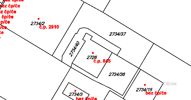 Předměstí 845, Opava na parcele st. 2726 v KÚ Opava-Předměstí, Katastrální mapa