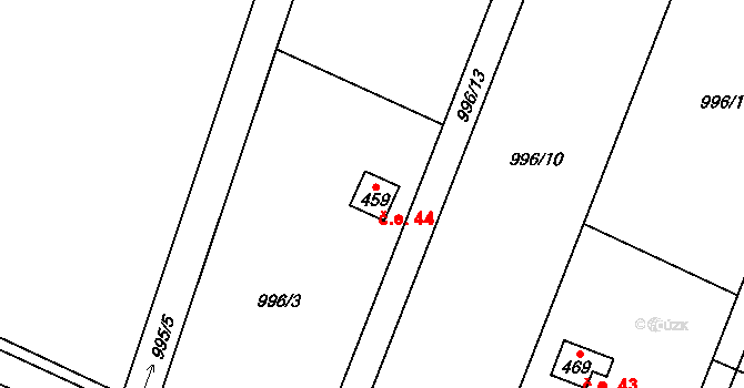 Guty 44, Třinec na parcele st. 459 v KÚ Guty, Katastrální mapa