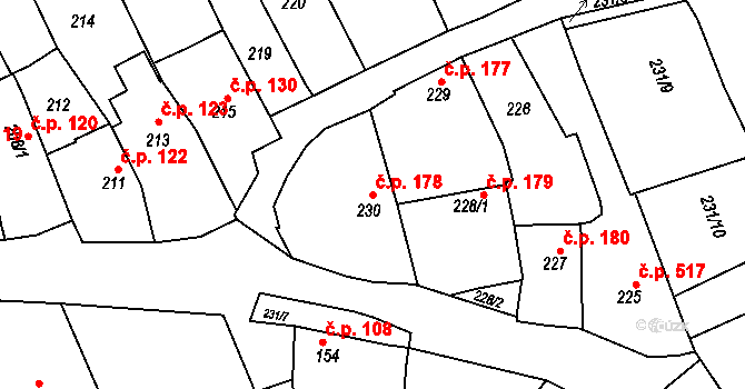 Buchlovice 178 na parcele st. 230 v KÚ Buchlovice, Katastrální mapa