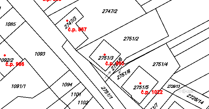 Nivnice 960 na parcele st. 2751/3 v KÚ Nivnice, Katastrální mapa