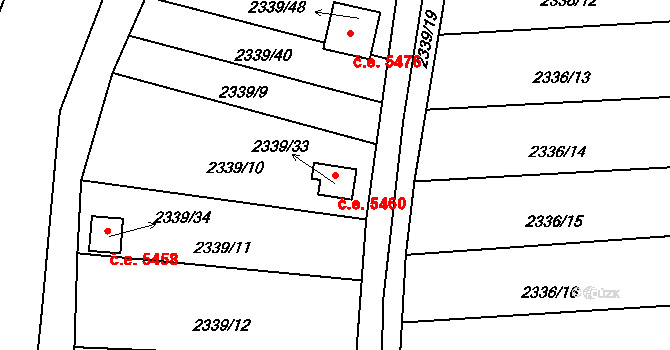 Pelhřimov 5460 na parcele st. 2339/33 v KÚ Pelhřimov, Katastrální mapa