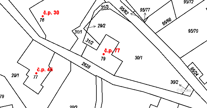 Záboří 77, Proseč na parcele st. 79 v KÚ Záboří u Proseče, Katastrální mapa