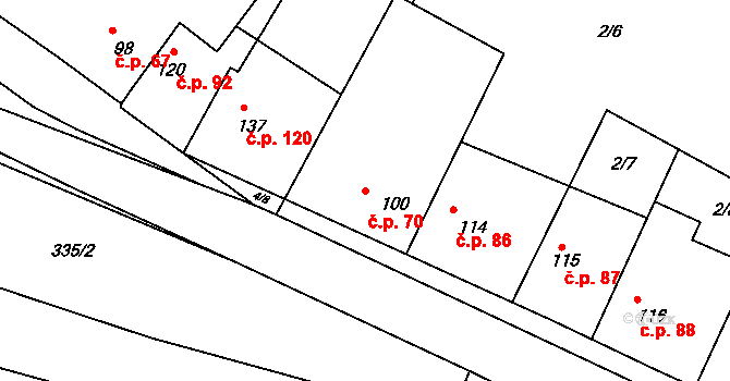Jiřice 70, Kostelec nad Labem na parcele st. 100 v KÚ Jiřice u Kostelce nad Labem, Katastrální mapa
