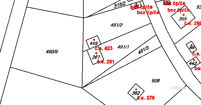 Černolice 281 na parcele st. 361 v KÚ Černolice, Katastrální mapa