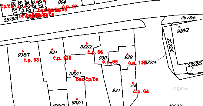 Velké Předměstí 65, Horšovský Týn na parcele st. 930 v KÚ Horšovský Týn, Katastrální mapa