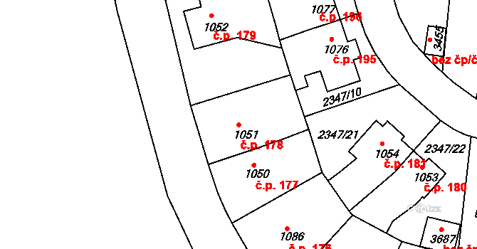 Týnské Předměstí 178, Domažlice na parcele st. 1051 v KÚ Domažlice, Katastrální mapa