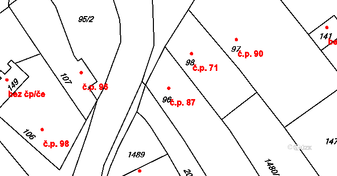 Oplot 87 na parcele st. 96 v KÚ Oplot, Katastrální mapa
