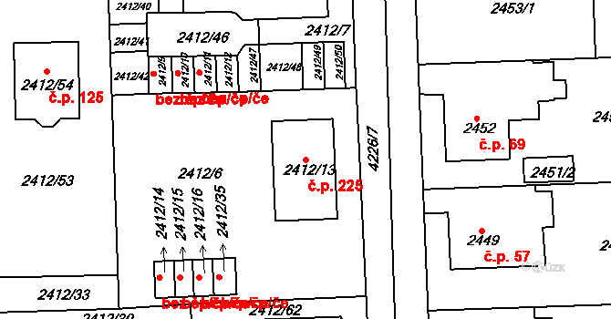 Cihelny 225, Jaroměř na parcele st. 2412/13 v KÚ Jaroměř, Katastrální mapa