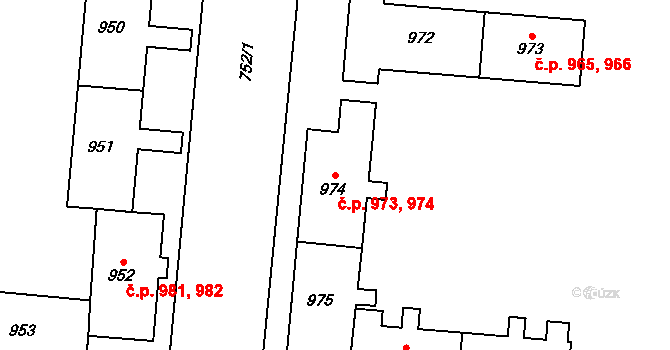Přelouč 973,974 na parcele st. 974 v KÚ Přelouč, Katastrální mapa
