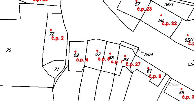 Malá Lhota 5 na parcele st. 67 v KÚ Malá Lhota, Katastrální mapa