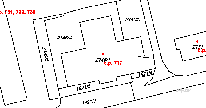 Mohelnice 717 na parcele st. 2146/1 v KÚ Mohelnice, Katastrální mapa