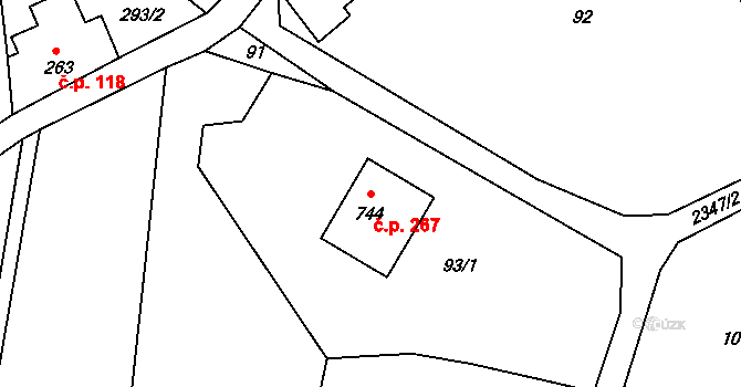 Držkov 267 na parcele st. 744 v KÚ Držkov, Katastrální mapa