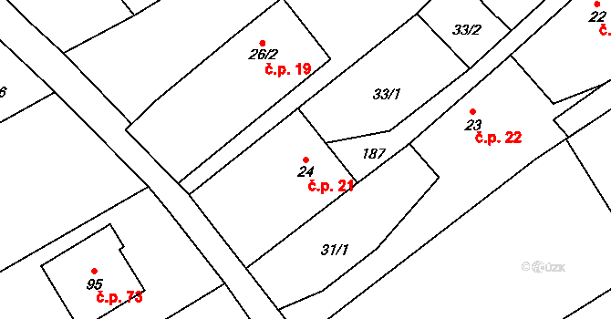 Výškovice 21, Bílovec na parcele st. 24 v KÚ Výškovice u Slatiny, Katastrální mapa