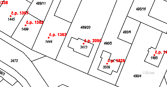 Lysá nad Labem 2090 na parcele st. 3473 v KÚ Lysá nad Labem, Katastrální mapa