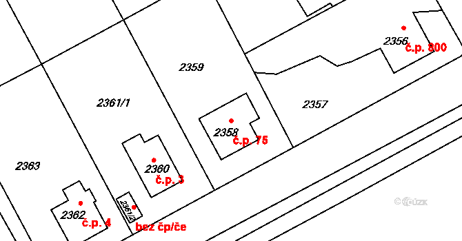 Kopřivnice 75 na parcele st. 2358 v KÚ Kopřivnice, Katastrální mapa