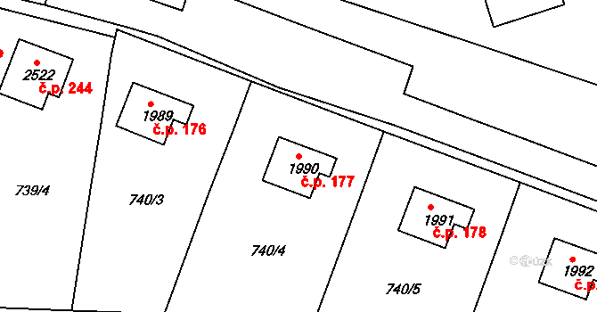 Nádražní Předměstí 177, Český Krumlov na parcele st. 1990 v KÚ Český Krumlov, Katastrální mapa