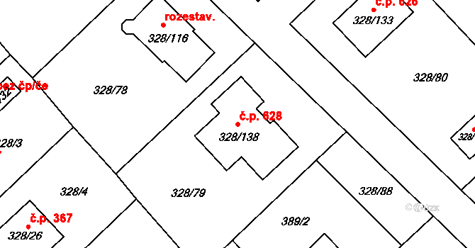 Krmelín 628 na parcele st. 328/138 v KÚ Krmelín, Katastrální mapa