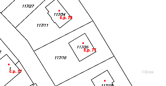Doubravice 77 na parcele st. 117/35 v KÚ Doubravice u Českých Budějovic, Katastrální mapa