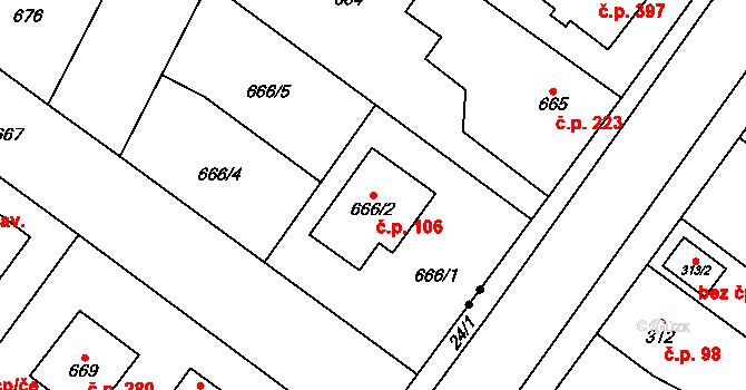 Zruč 106, Zruč-Senec na parcele st. 666/2 v KÚ Zruč, Katastrální mapa