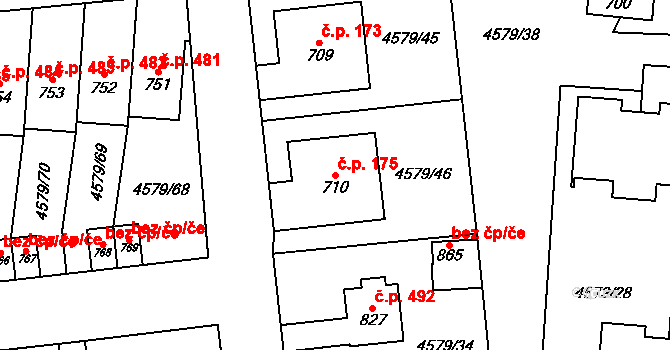 Vroutek 175 na parcele st. 710 v KÚ Vroutek, Katastrální mapa