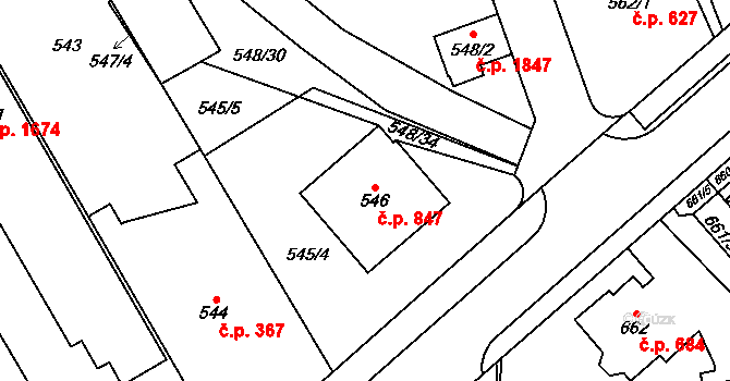 Chotěboř 847 na parcele st. 546 v KÚ Chotěboř, Katastrální mapa