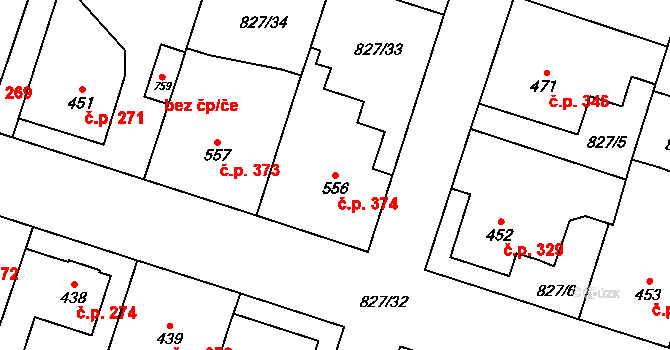 Doudleby nad Orlicí 374 na parcele st. 556 v KÚ Doudleby nad Orlicí, Katastrální mapa