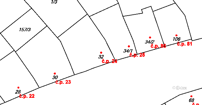 Chvalnov 24, Chvalnov-Lísky na parcele st. 32 v KÚ Chvalnov, Katastrální mapa
