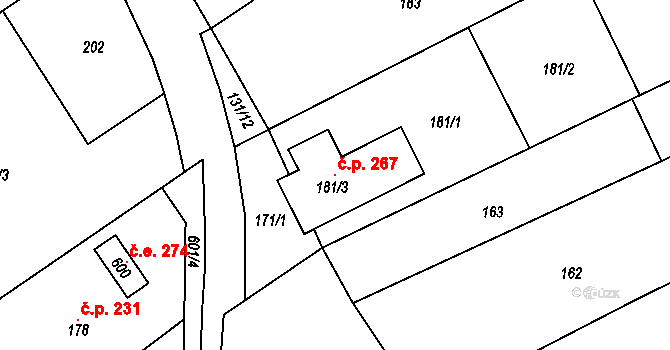 Královopolské Vážany 267, Rousínov na parcele st. 181/3 v KÚ Královopolské Vážany, Katastrální mapa
