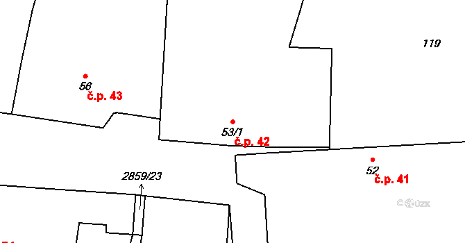 Korolupy 42 na parcele st. 53/1 v KÚ Korolupy, Katastrální mapa