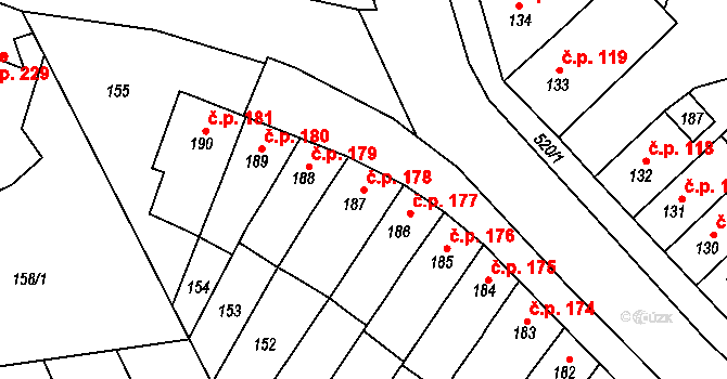 Přerov II-Předmostí 178, Přerov na parcele st. 187 v KÚ Předmostí, Katastrální mapa