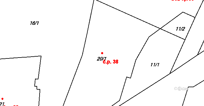 Hranice III-Velká 38, Hranice na parcele st. 20/1 v KÚ Velká u Hranic, Katastrální mapa